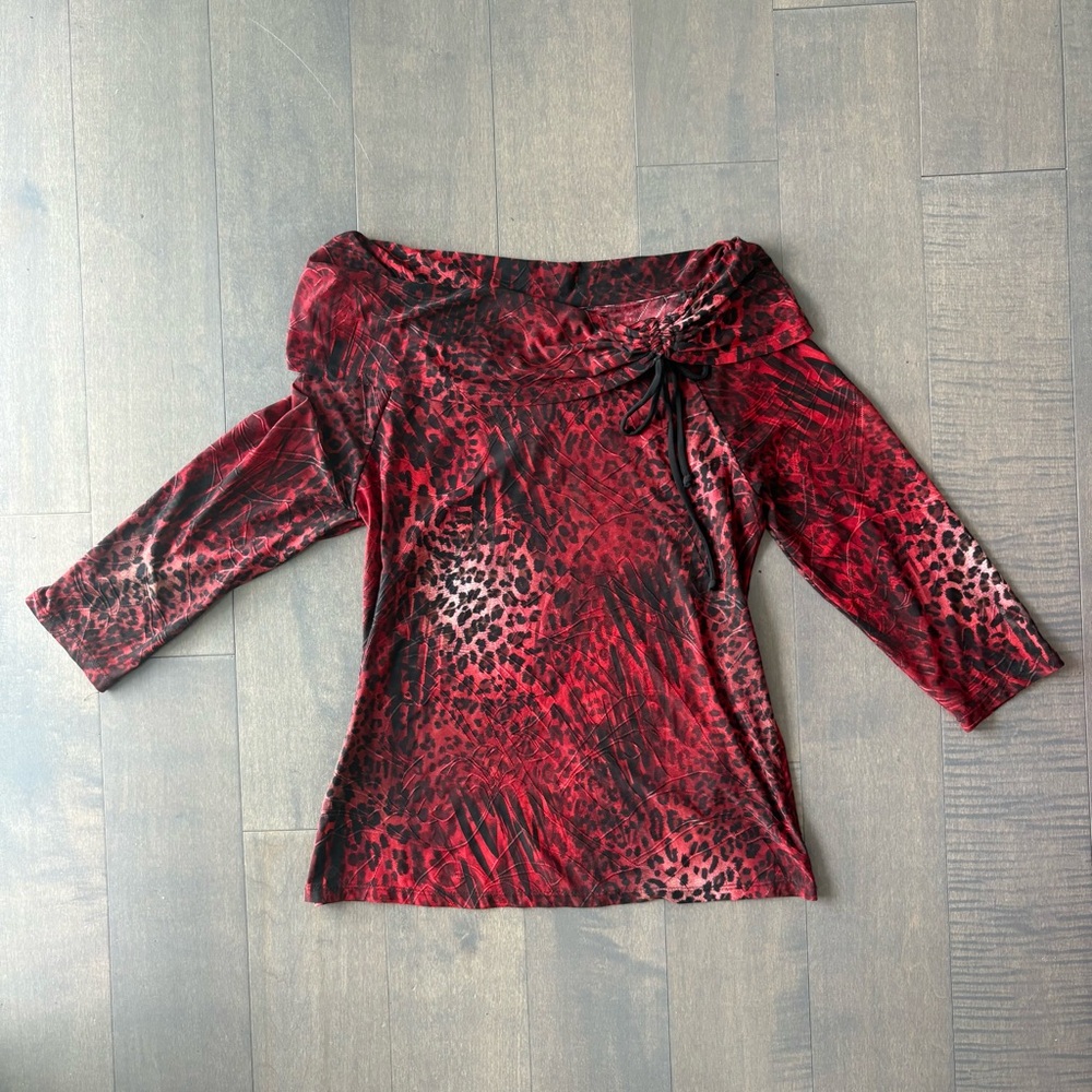 Red Animal Print Off-Shoulder Top